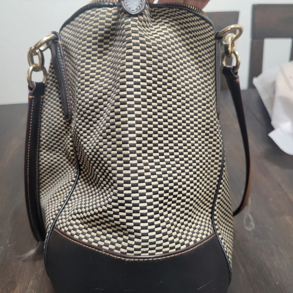Coach Black and‎ Tan Checkered Shoulder Bag